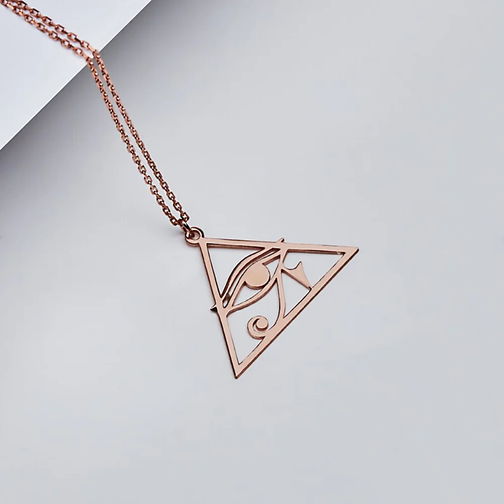 Women's Necklaces Gold Color Evil Eye Triangle Shape Pendant Necklace Hollow Out Craft Stainless Steel Jewelry Unique Gifts