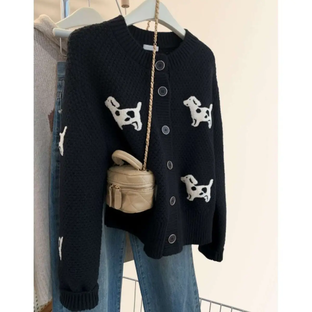 Female New Trend Cartoon O-neck Long Sleeve Cardigan Coat Autumn Winter Fashion Buttons Knitting Sweater Women Clothing Top Tee