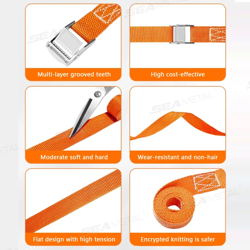 SEAMETAL 3/4/6m Motorcycle Cargo Lashing Straps with Buckle Tie-Down Belt Tow Rope Strong Ratchet Fixing Belt for Bicycle Car