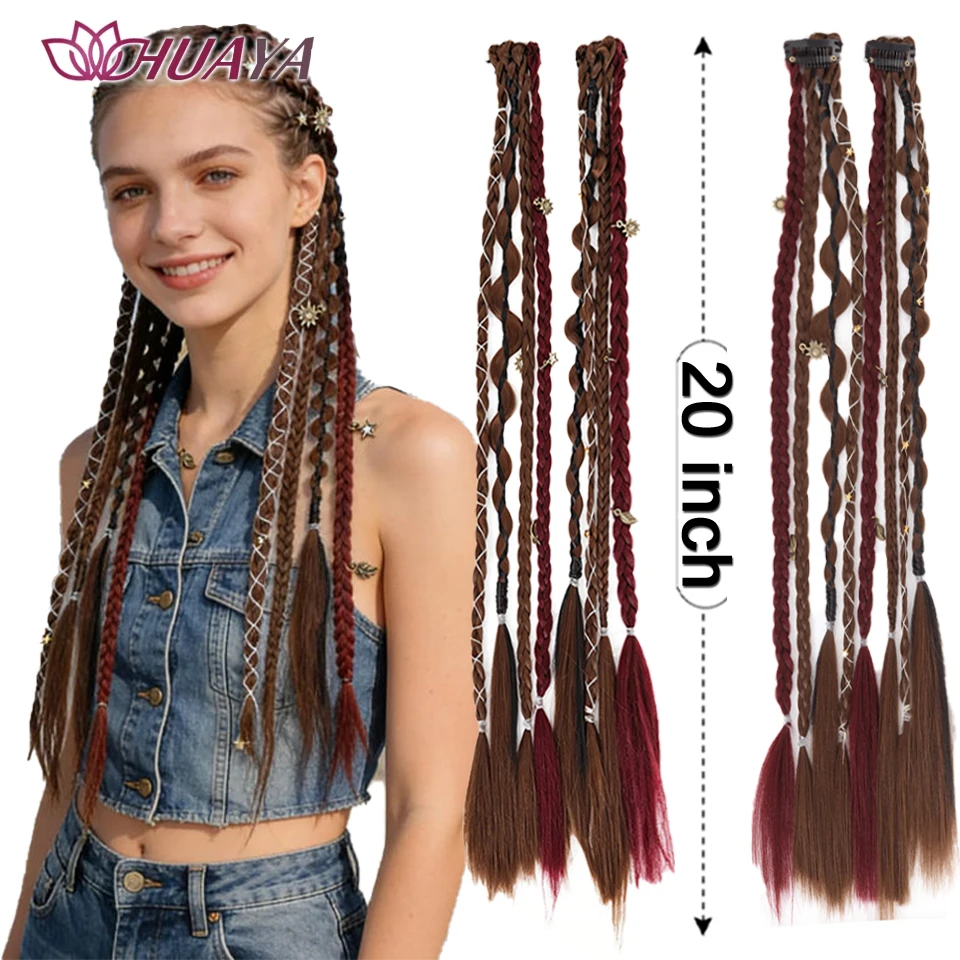 Synthetic Bohemian Style Clip on Braids Gradient Braids Heat-Resistant Hair Patches Women's Hair Accessories