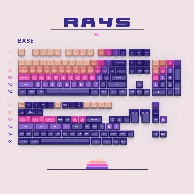 Synthuwave Funk Outrun Rays Hsa Customized Color For Two Color Mechanical Keyboard Keycaps Buger Design  Nina Automatic Call