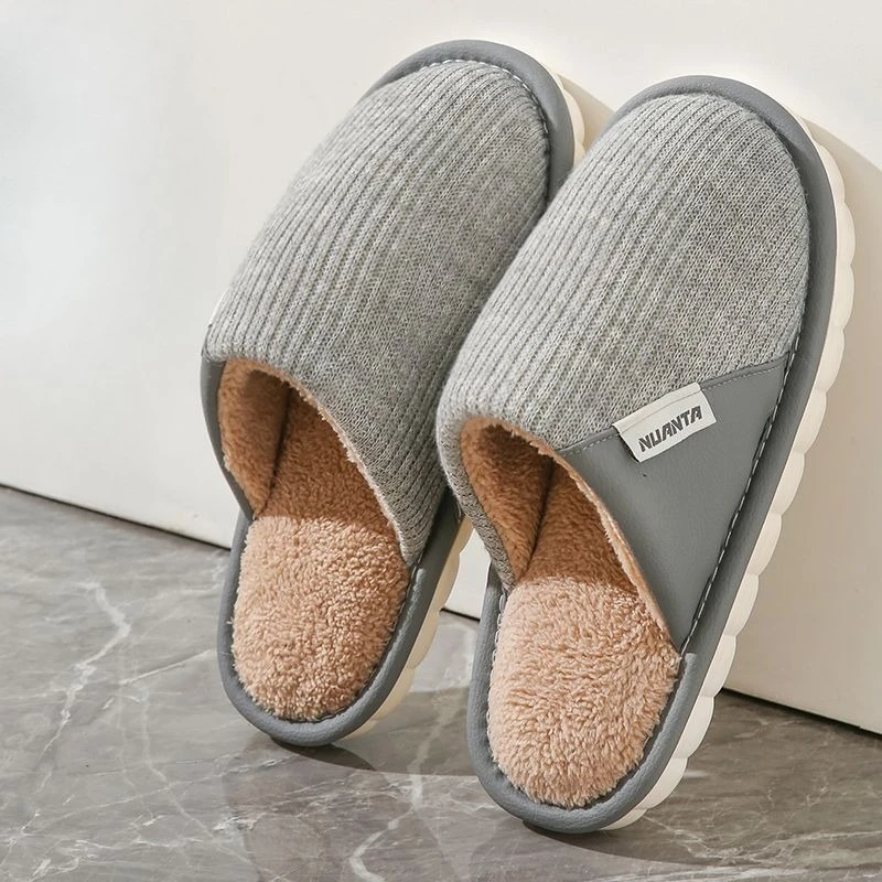 Winter Plush Cotton Slippers Men Women Warm Thick Sole Non Slip Indoor Home Furry Couple House Shoes Large Size