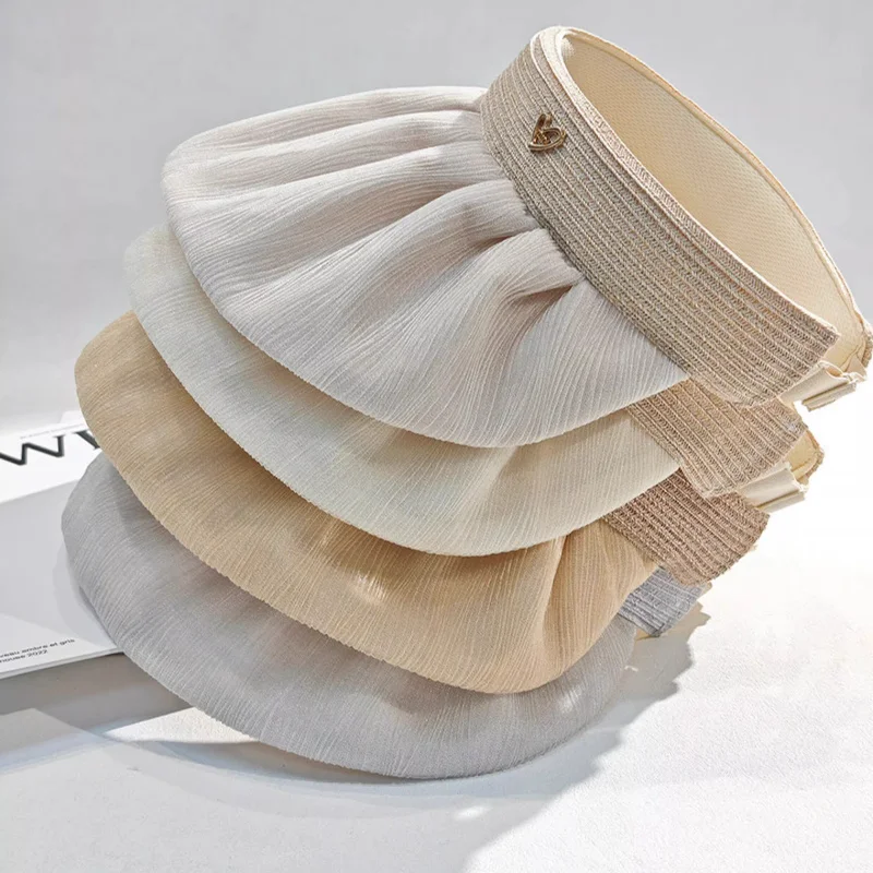 

Women's Foldable Summer Sun Hat Pleated Design Open-top Hat For Beach Vacations Adjustable Sun Hat Korean-style Hats