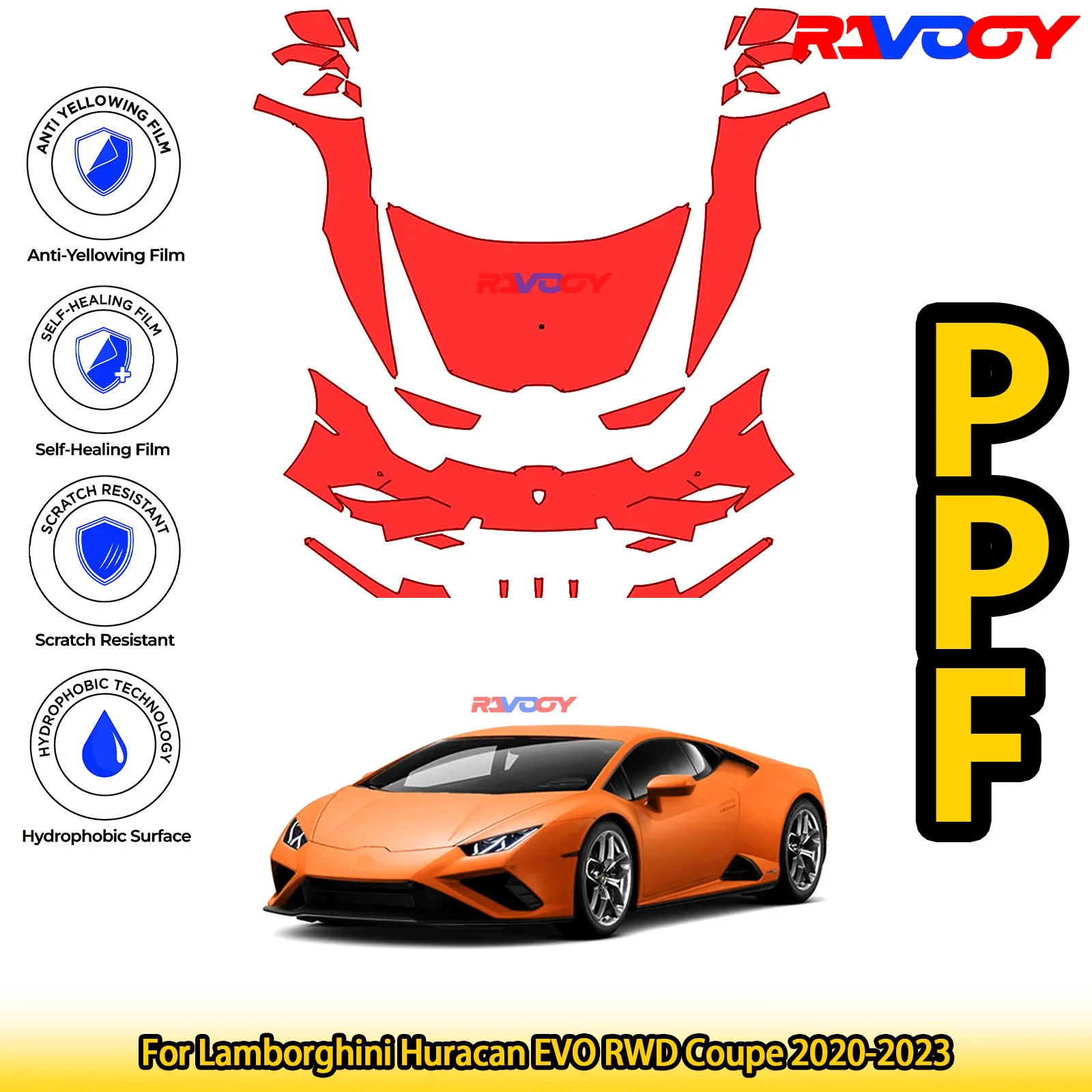 

For Lamborghini Huracan EVO RWD Coupe 2020-2023 Glossy Matte Black Precut front PPF Kit Paint Protection Film