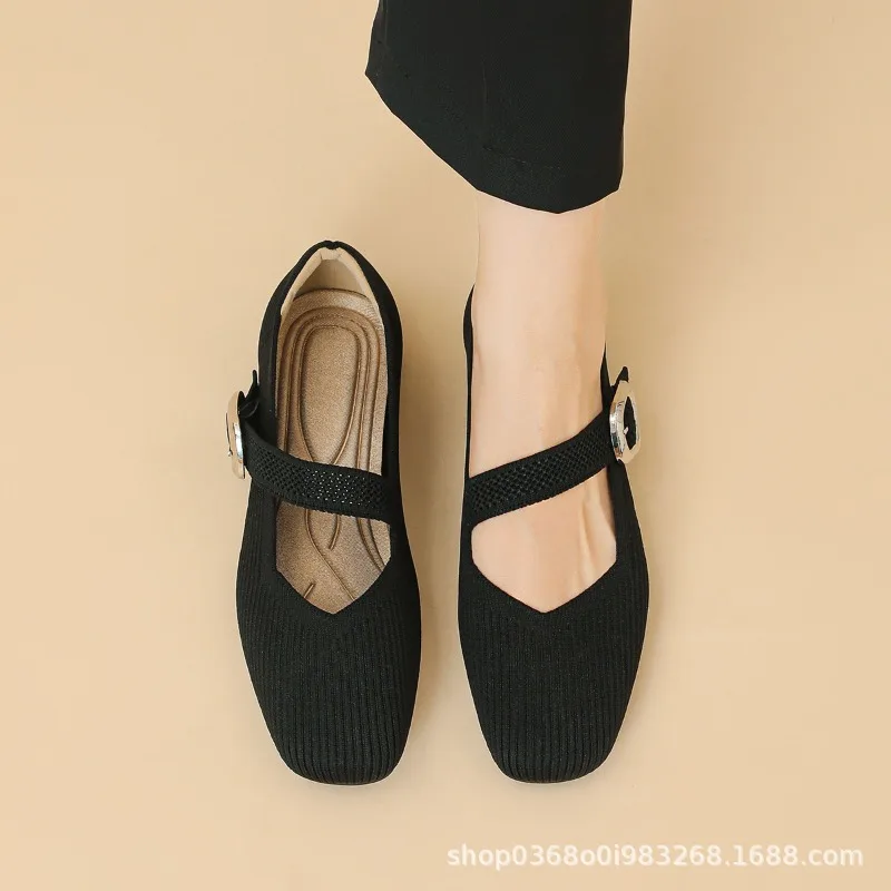 

Fleece Lined Mary Jane Flat Shoes Thick Heel Warm Winter Wear Outerwear Bean Bean Shoes Buckle Strap Korean Style Spring Season