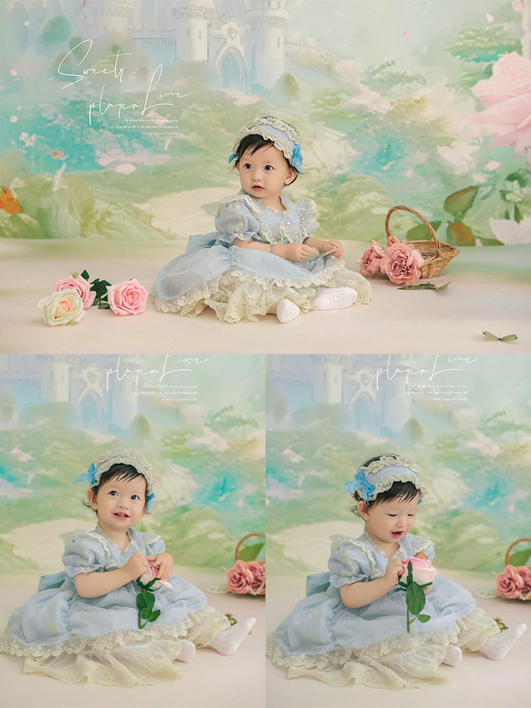 1 Year Old Baby Girl Princess Dress Photography Dresses Pretty Puffy Skirt Infant Oil Painting Pastoral Style Theme Photo Outfit