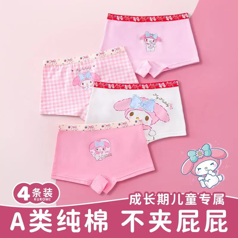 

4Pcs Kawaii Cinnamoroll Kuromi Anime Children Cotton Underwear Pants Cute My Melody Shorts Antibacterial Boxer Gifts for Kids