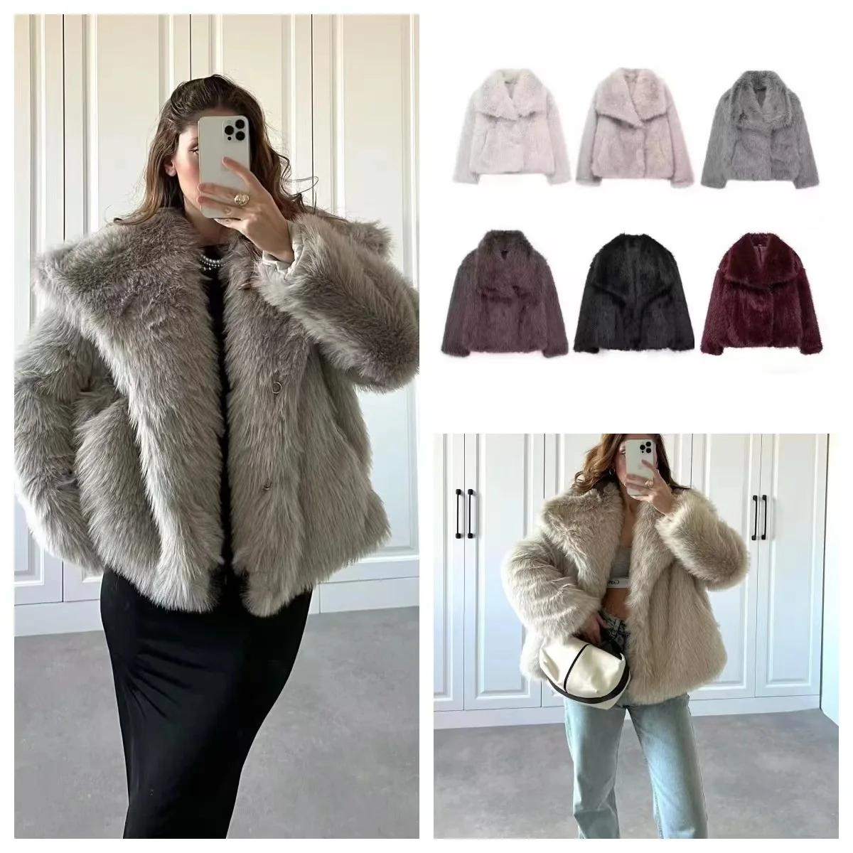 Faux Fur Coat Women Solid Fur Jacket Turn Down Collar Long Sleeve Single Breasted Loose Thick Warm Fur Casual 2025 Autumn Winter