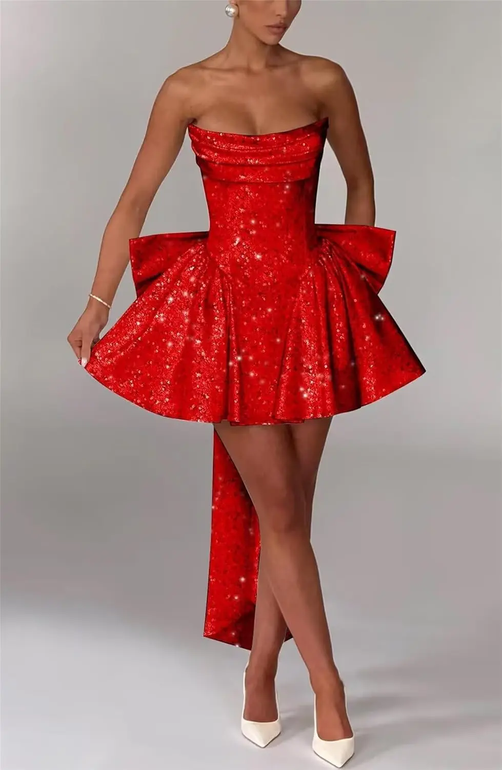 Sequin Homecoming Dresses for Teens 2026 Pockets Strapless Square Neck A-line Short Prom Dresses Graduation Dress Evening Dress
