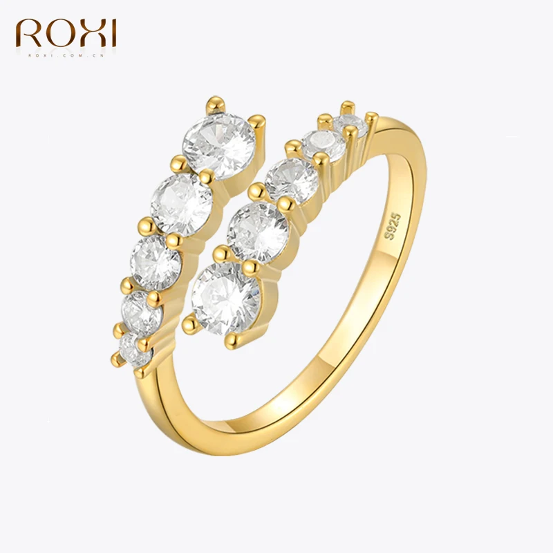 ROXI Ins Geometry Zircon Stone Open Ring for Women 925 Sterling Silver Adjustable Rings Jewelry Cross Ring Aros Plata 925 Mujer