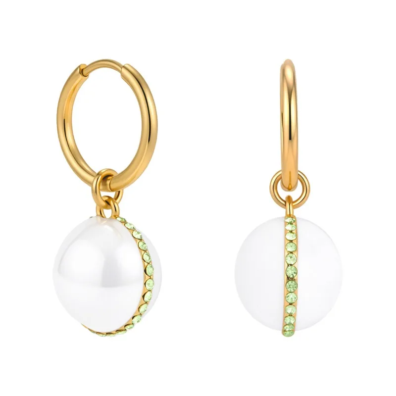 

Minar INS Fashion Green CZ Cubic Zircon Imitation Earl Hoop Earrings for Women Anti Tarnish 18K Gold PVD Plated Stainless Steel