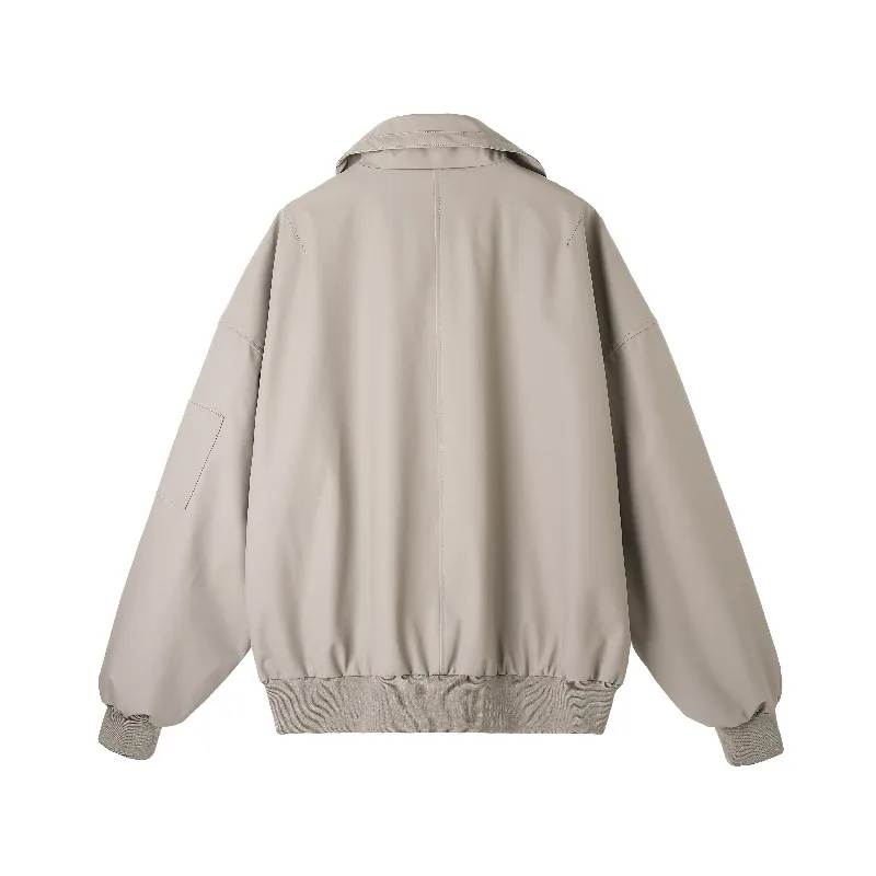 Men's Autumn 2025 Oversized Stand Collar Jacket Light Beige Casual Loose Zipper Coat Commute Windproof Solid Color Outerwear