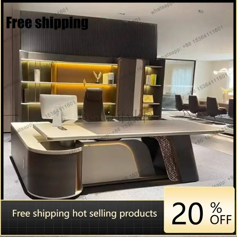 Zj. Office desk and chair combination, high-end chairperson's leadership office, president's desk