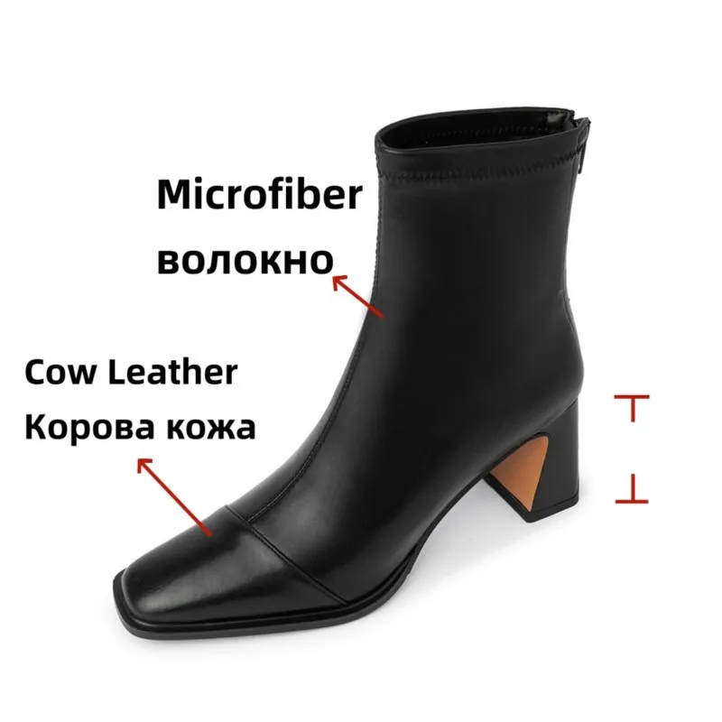 Dilalua Autumn Winter Genuine Leather Women Ankle Boots Office Ladies Thick High Heels Zipper Closure Short Booties 2025