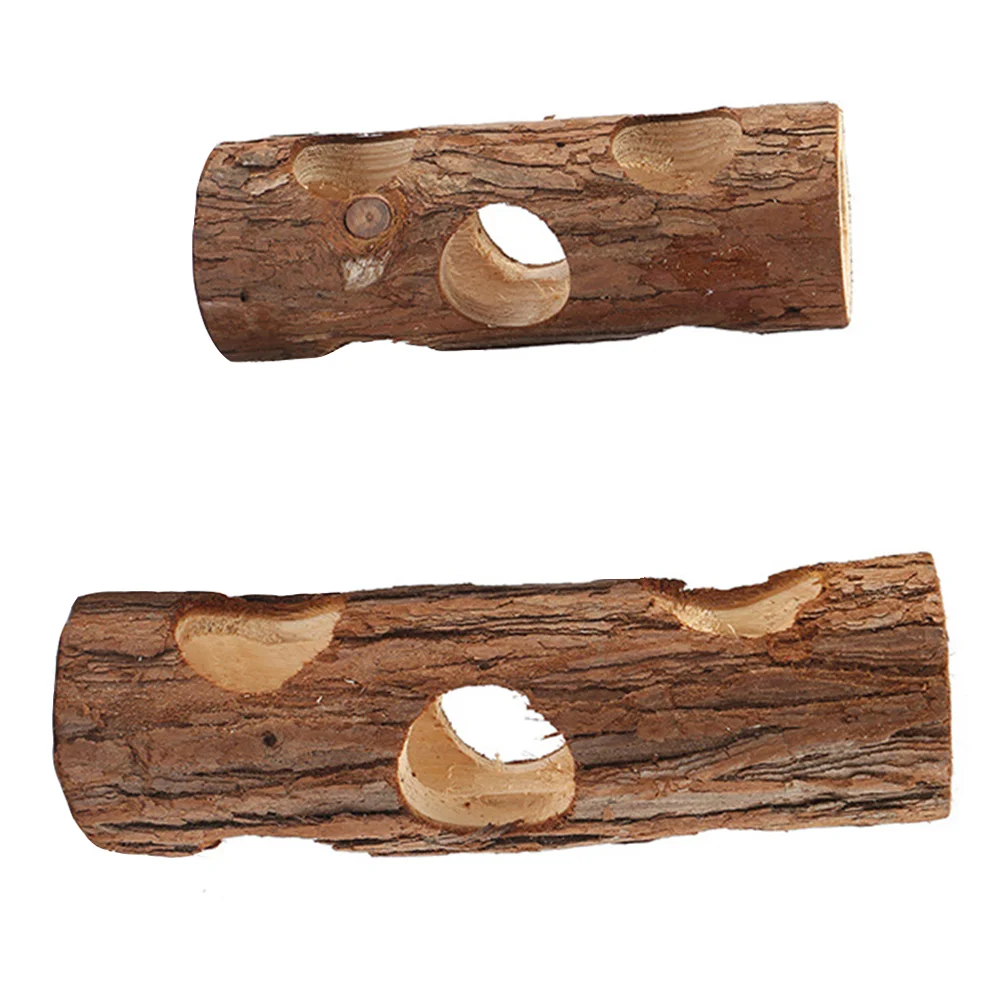 

2 Pcs Chew Hamster Toy Tree Hole Bunny Toys Cat Tunnel Wooden Rat Tubes and Tunnels