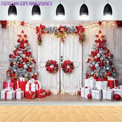 Christmas Day New Year Party Photography Backdrops Prop Window Living Room Xmas Tree Display Cabinet Photo Background KJ-02