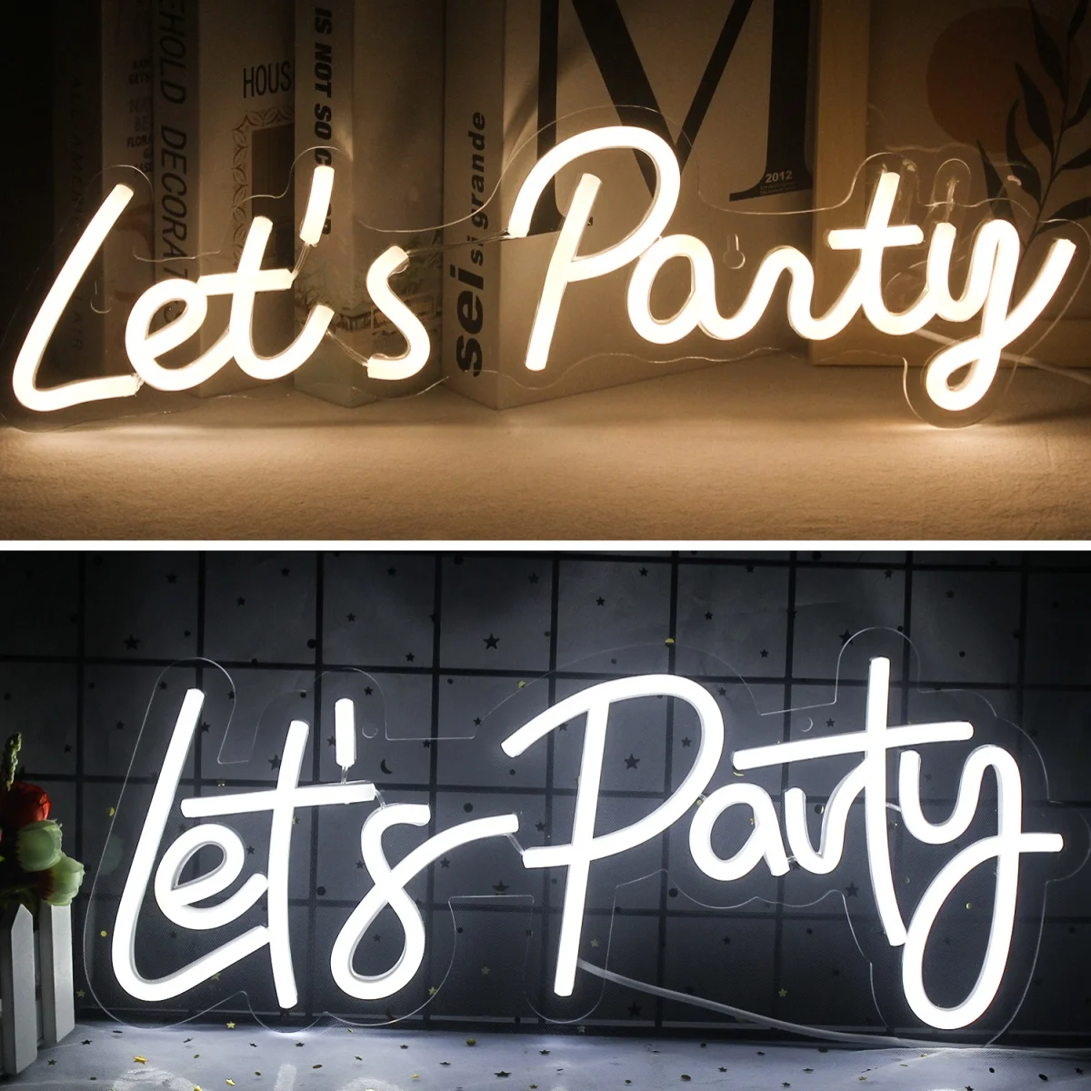 Let's Party Neon Led Sign Warm Lights Letter Logo Wall Room Decoration For Birthday Wedding Home Bar Party Festival USB Art Lamp