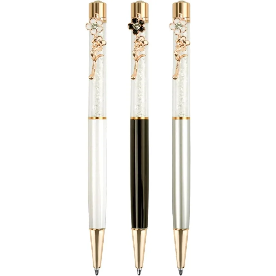 

Ballpoint Pens Set Crystal Diamond Metal Pen with Flowe for Jourling in Black Ink for Women Girls Galentine's Day Gifts Wedding