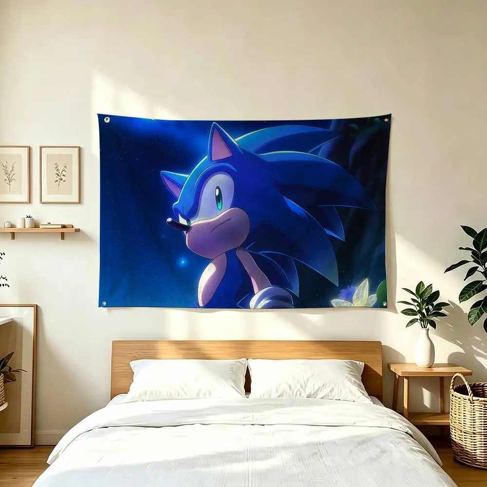 S-Sonic-Sonic the Hedgehog  Flags Wall Hanging Tapestry Outdoor Garage Room Decorative flag Background Blanket
