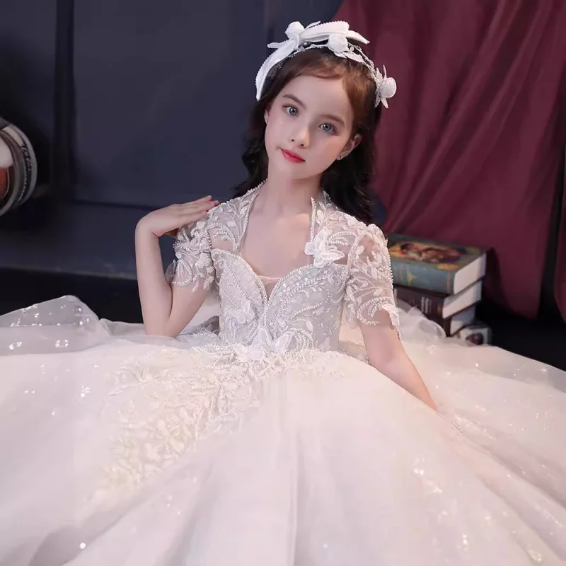 

Children's Formal Dress Princess Dress 2025 New Style Puffy Tulle Flower Girl Wedding Host Show Piano Performance Dress Wholesal