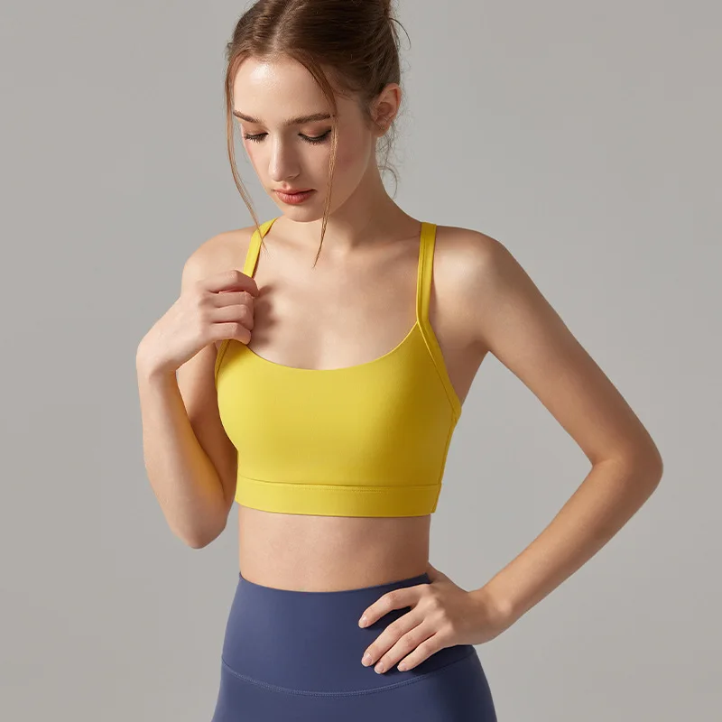 Damen-Yoga-Unterwäsche in Unifarben, Fitness-BH, weiches Sport-Top mit überkreuztem Rücken und Push-up-Effekt, mit Brustpolster, Yoga-Top, Sport-Crop-Top. – Detail 20