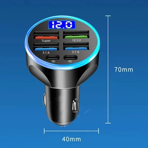 250W 6 ports car charger Quick loading pd qc3.0 USB C Phone charger car type car adapter for iPhone samsung huawei xiaomi 12 Main Sales Gadgets for Cars - №3