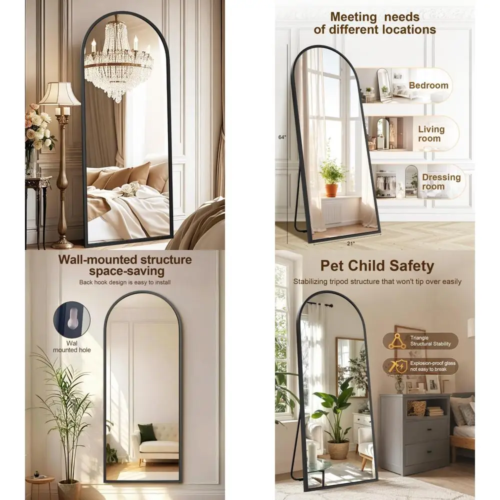Pełnowymiarowe, łukowe lustro podłogowe z podstawką do sypialni i salonu - duże lustro do oglądania całego ciała.