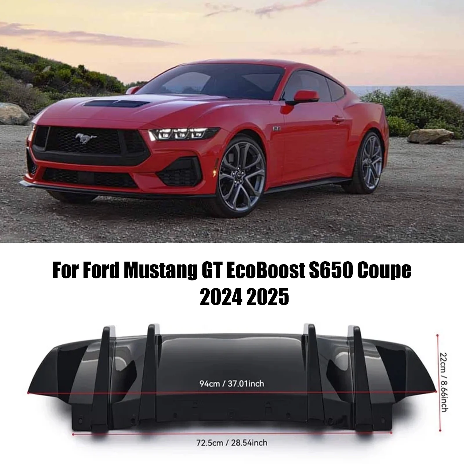 Car Rear Bumper Lip Diffuser Splitter Spoiler Cover For Ford Mustang GT EcoBoost S650 Coupe 2024 2025 Matte Black Carbon Look