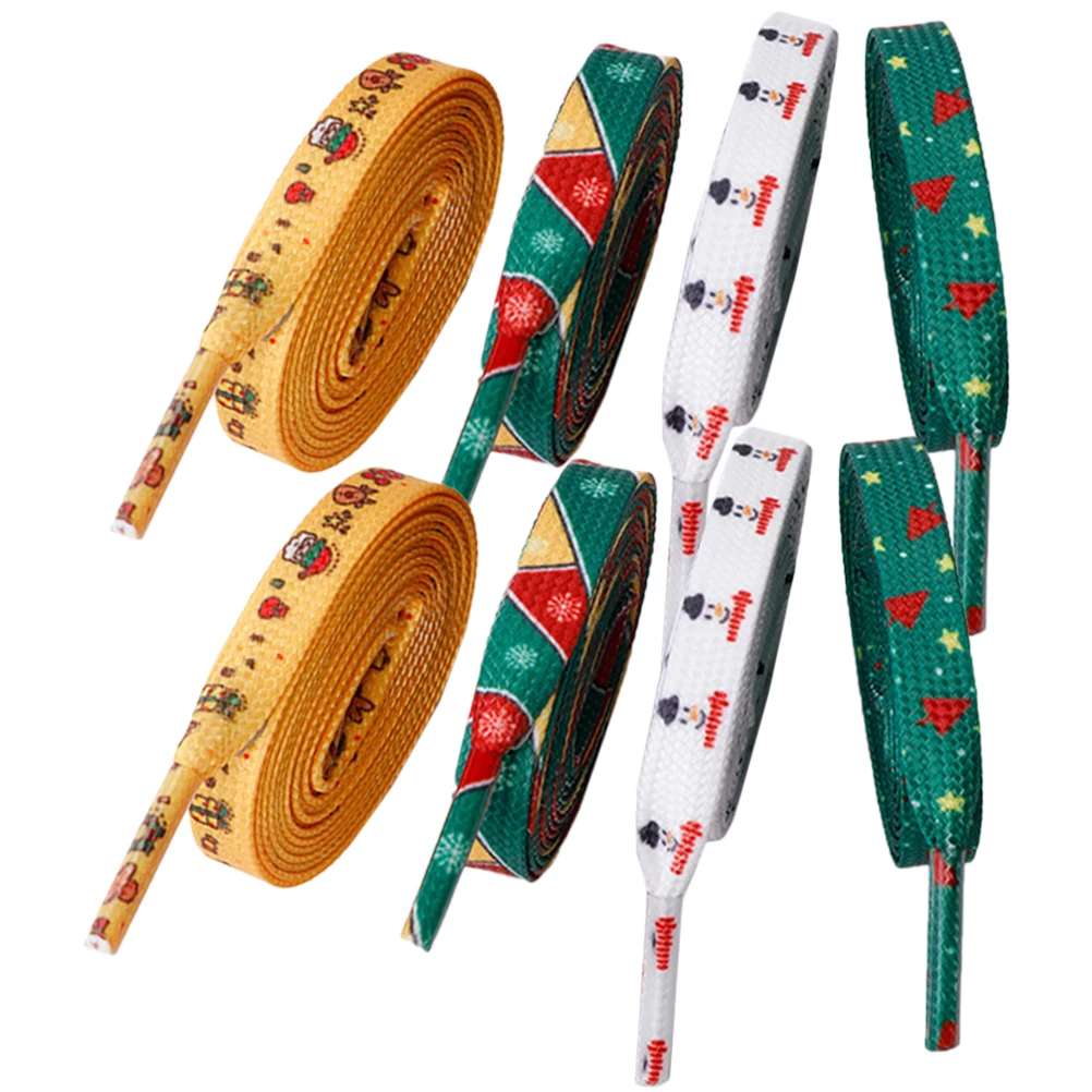 

LIFKOME 4 Pairs Christmas Laces for Adults Shoes Snowman Boots Sneakers White Colored Polyester Cotton Footwear