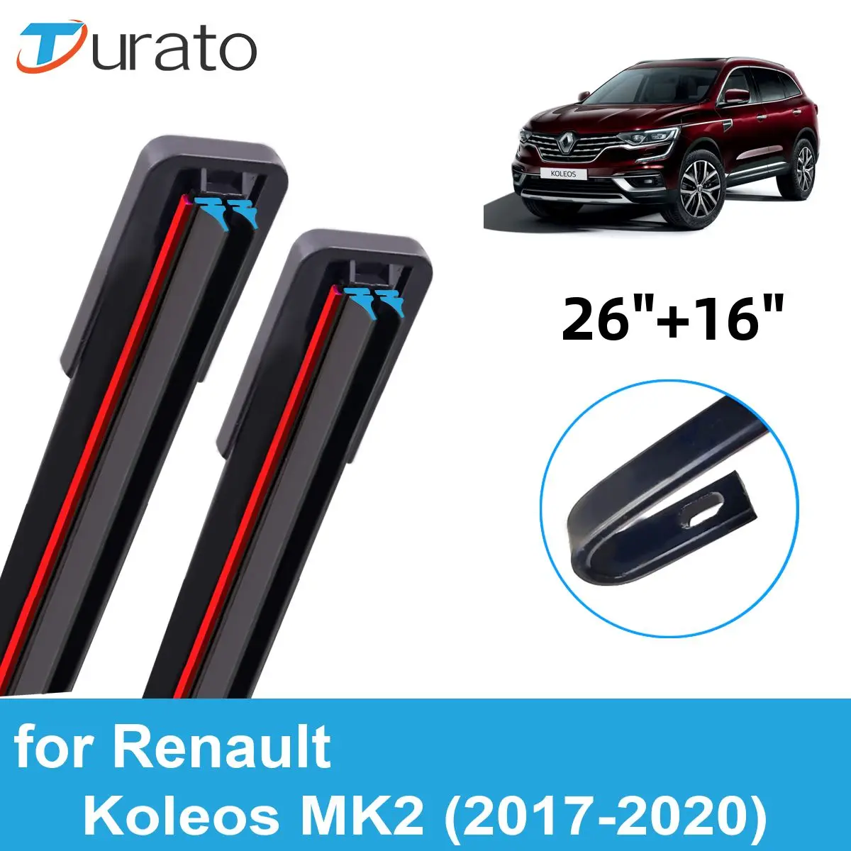 

2PCS Car Wiper Blades for 2017-2020 Renault Koleos MK2 Front Windscreen Windshield Double Rubber Car Accessories 2018 2019 2020