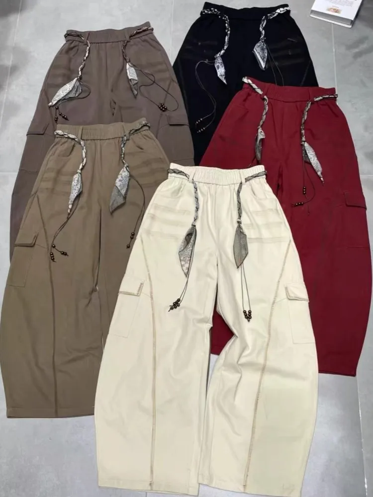 

Early Autumn 2026 American Style Pure Color Drawstring Casual Cotton Wide Leg Pants Women Loose Workwear Trousers
