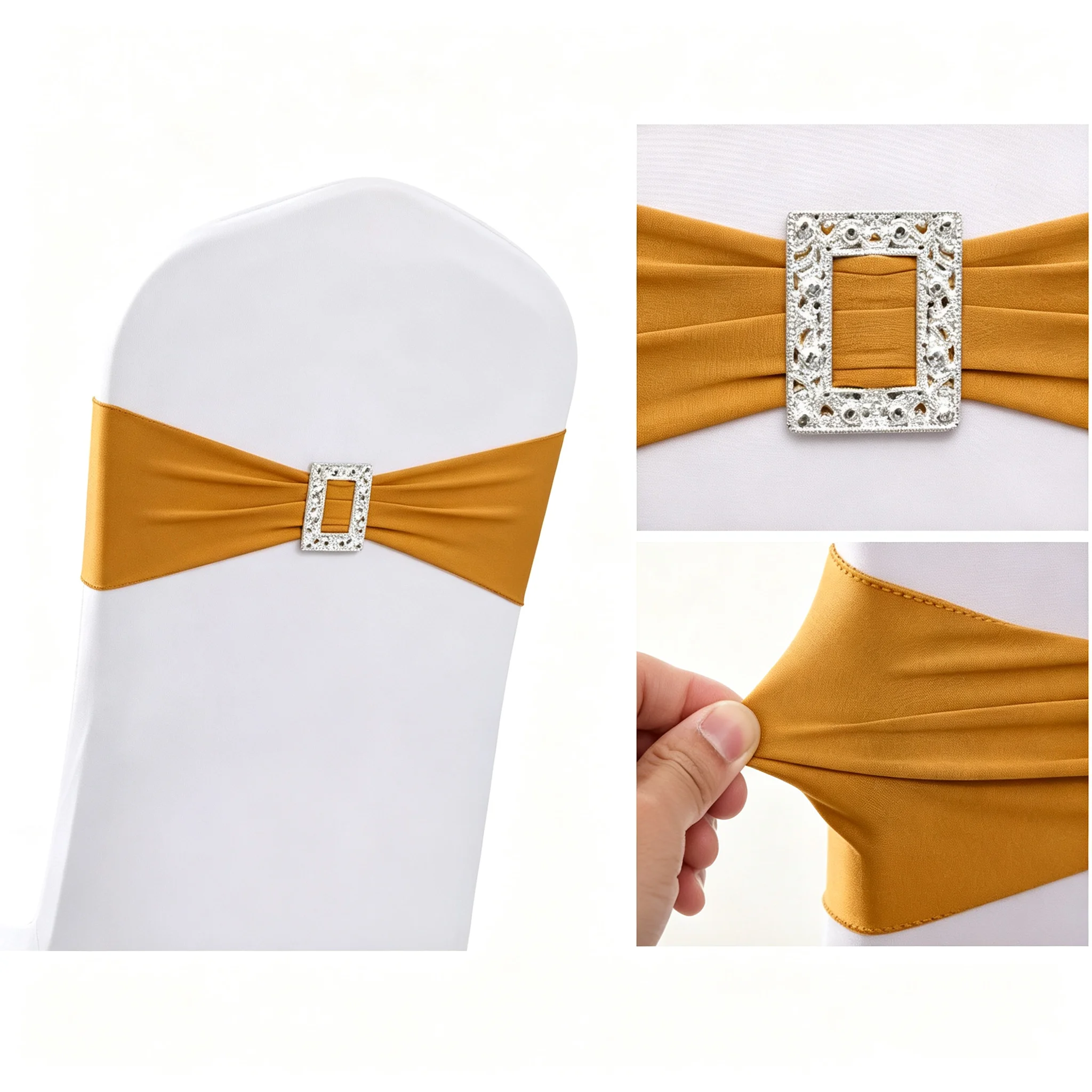Rectangle Rhinestone Chair Sash Band Stretch Chair Sash Lycra Spandex Band Tie Bow for Chair Cover Wedding Banquet Decoration