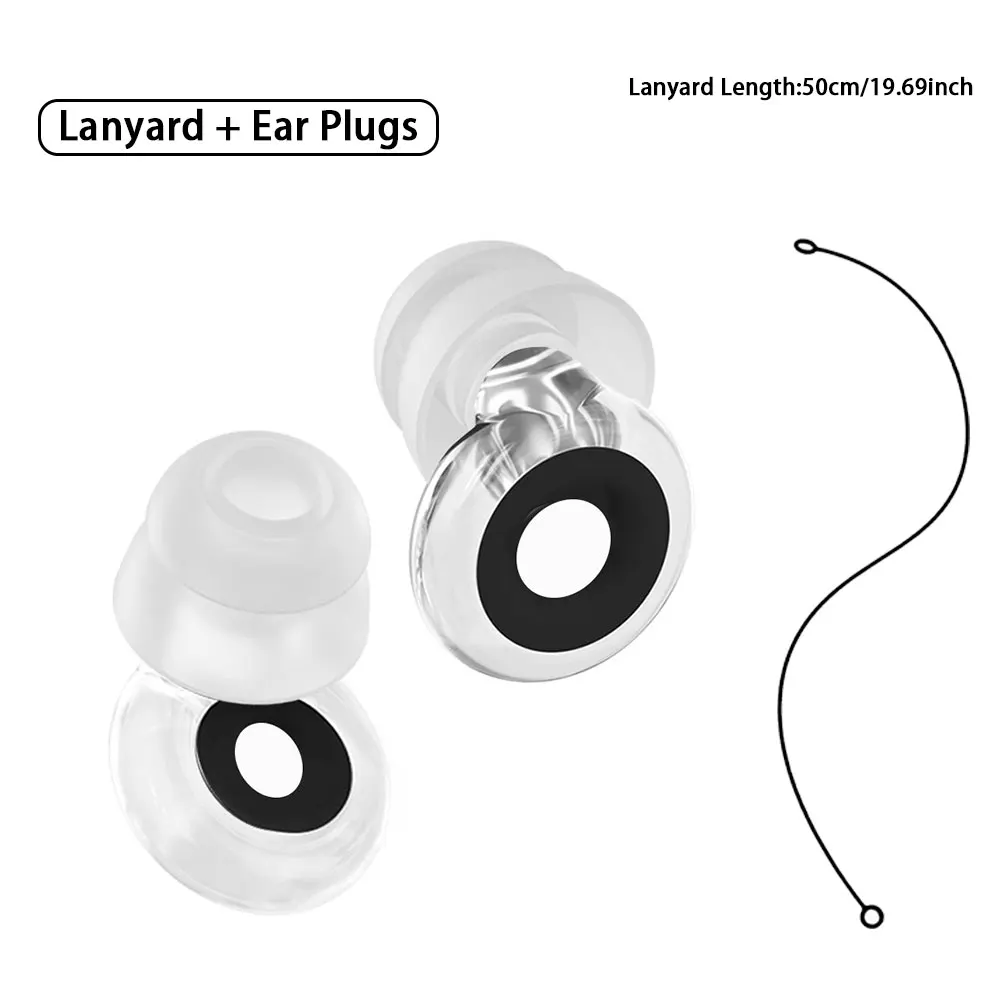 Reusable Silicone Waterproof Double-Layer Ear Plugs with Lanyard Quiet Hearing Protection for Sleeping Working Studying Swimming