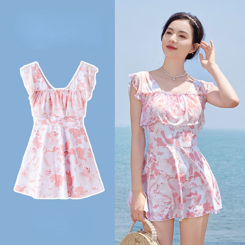 

Japanese Small Fresh Meat Covering Swimsuit, High-waisted Slim Swimwear, Cute Cherry Blossom Pink Hot Spring Resort, One-Piece