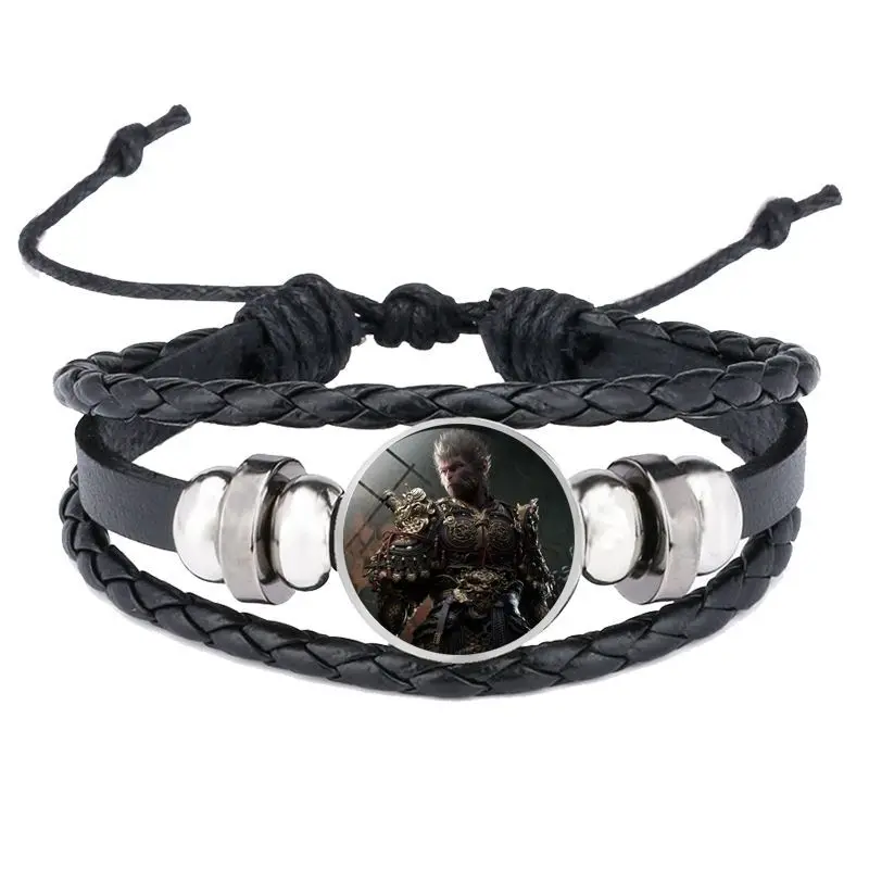 Game Black Myth: Wukong Leather charm Bracelet 18mm Glass Cabochon Adjustable Bangle Jewelry for Men Women Kids Classic Gifts