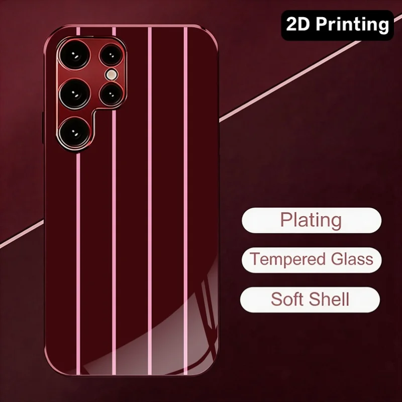 Vertical stripe pattern glass phone case suitable for Samsung Galaxy S26 S25 S24 S23 S22 S20 FE/Ultra/Plus anti drop back cover