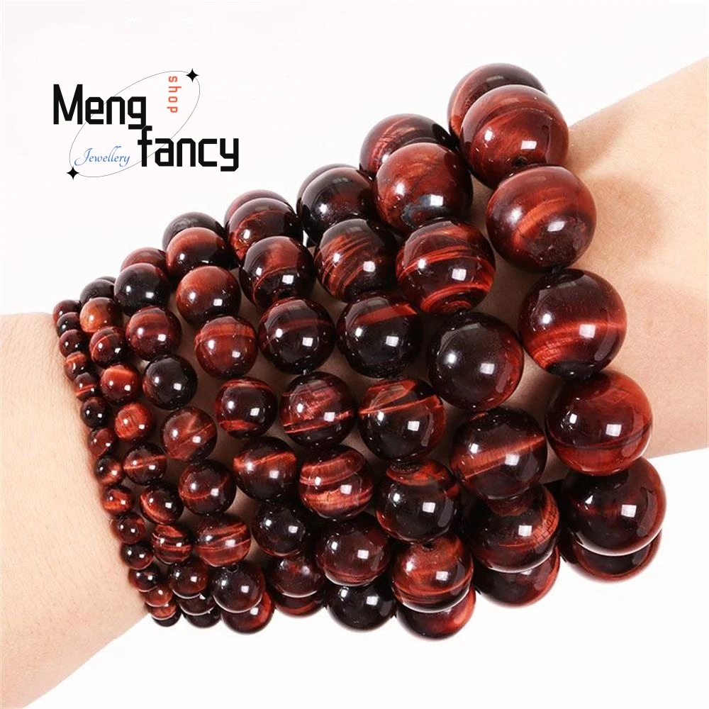 High-grade Natural Brazilian Yellow Red Tiger's Eye Stone Tricolor Wood Fossil Blue Cat's Eye Bracelet Couple Fashion Jewelry