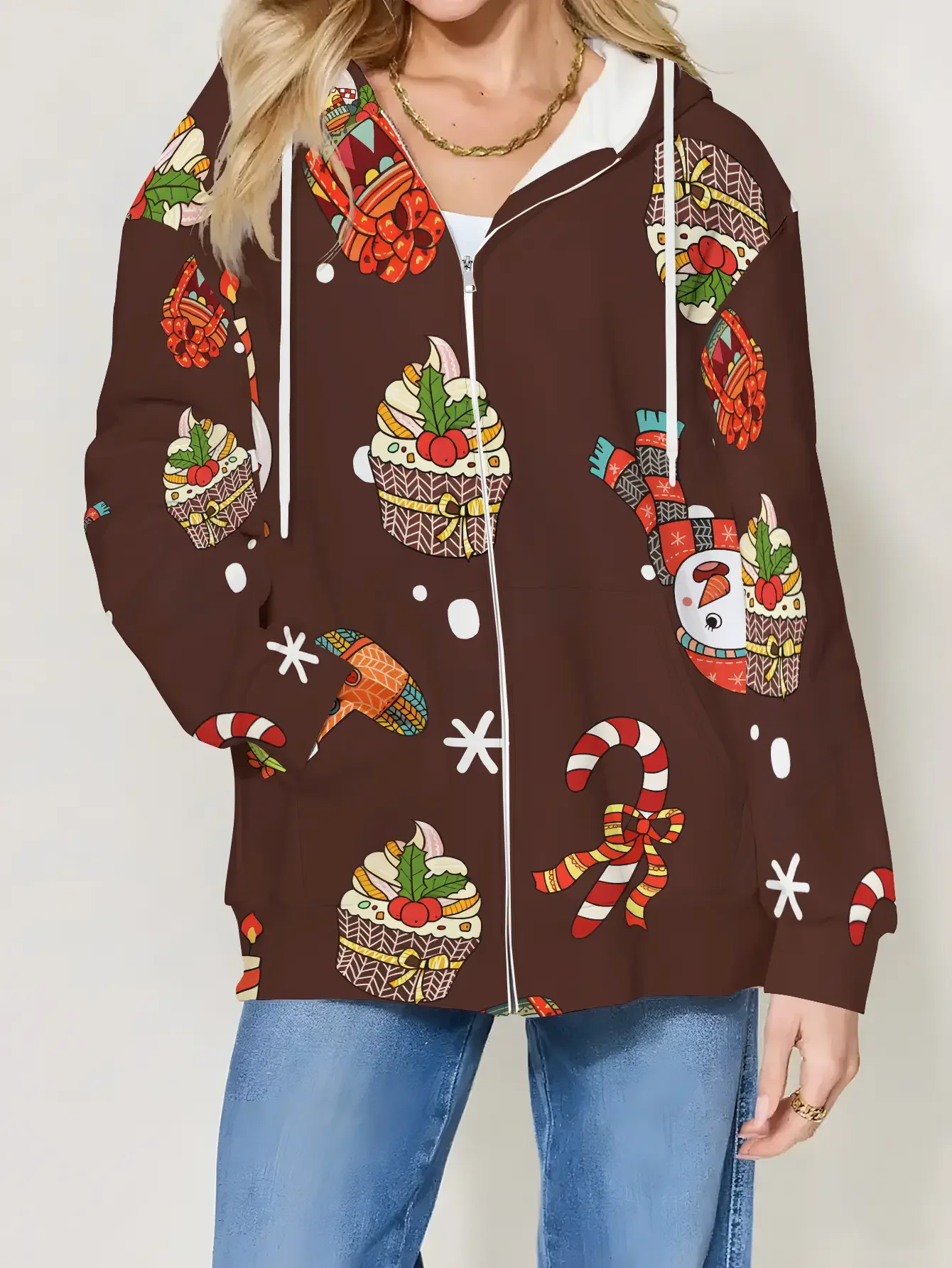 

2026 Christmas New Women's Hoodie Zipper Jacket, Fashionable, Casual, Versatile, Durable Top with Various Patterns for Women，