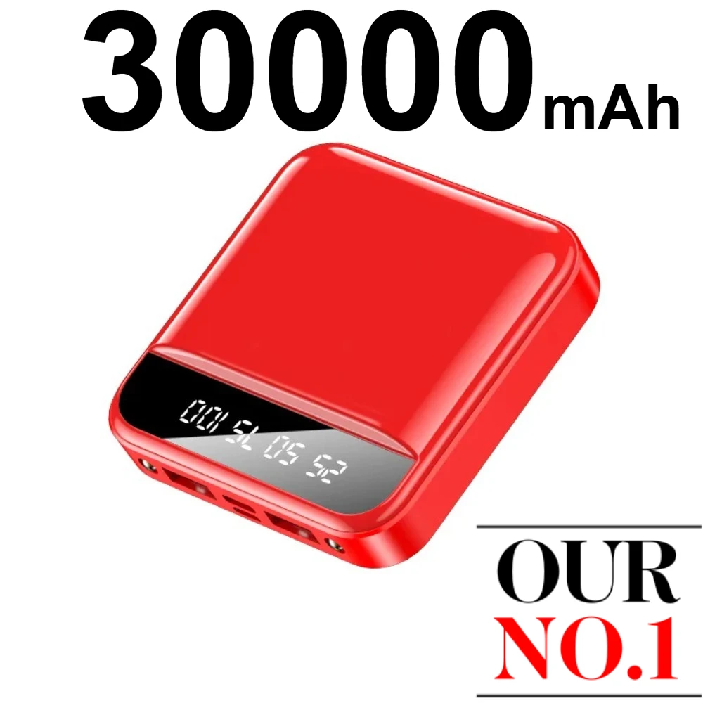 Mini 30000mAh Powerbank Power Bank Mirror‑Screen LED Digital Display Compact Portable External Battery for iPhone Xiaomi Samsung