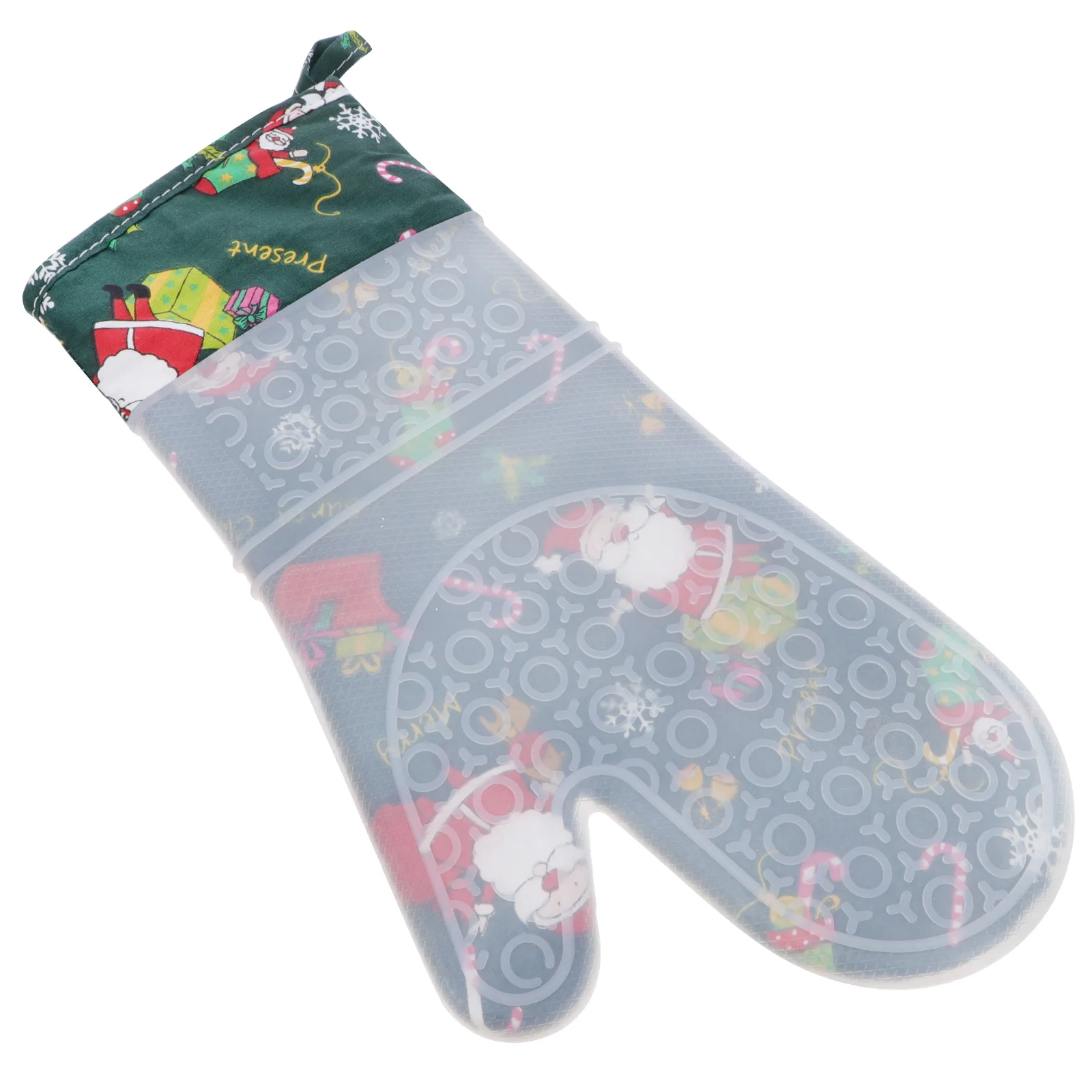 

Silicone Oven Mitts Heat Resistant Christmas Pattern Hanging Ring Cooking Baking Gloves Microwave Kitchen Gloves Anti-Scald