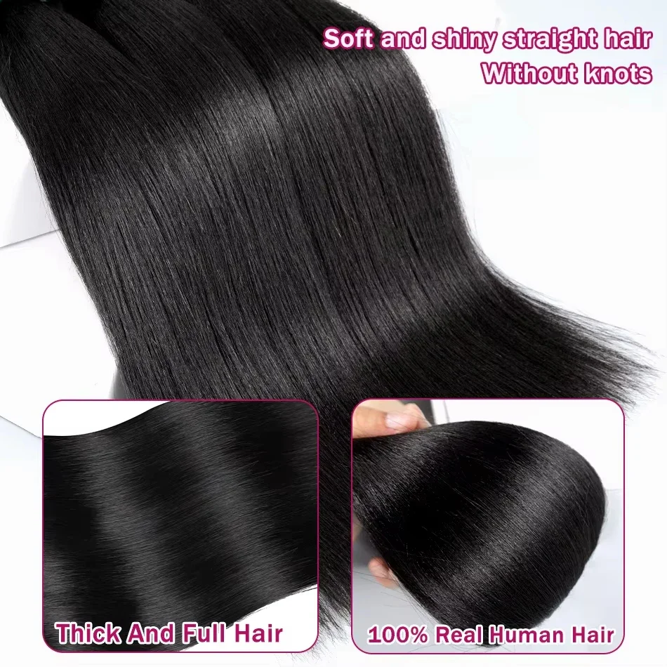 Brazilian 30 40 Inch Raw Remy Unprocessed 100% Human Hair Extensions Bone Straight 1 3 4 Bundles Double Weft Bulk Braiding Hair