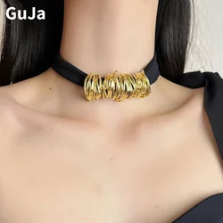 Fashion Cool Design Metal With Black Cloth Banding Necklace For Women Party Gifts Popular Style Accessories 2024 Trend New