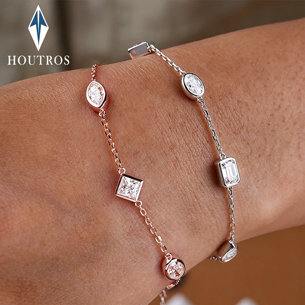 

Bezel Set D VVS Moissanite Bracelet 100% 925 Sterling Silver 5 Stones Diamond Adjustable Hand Chain for Women Gift Fine Jewelry