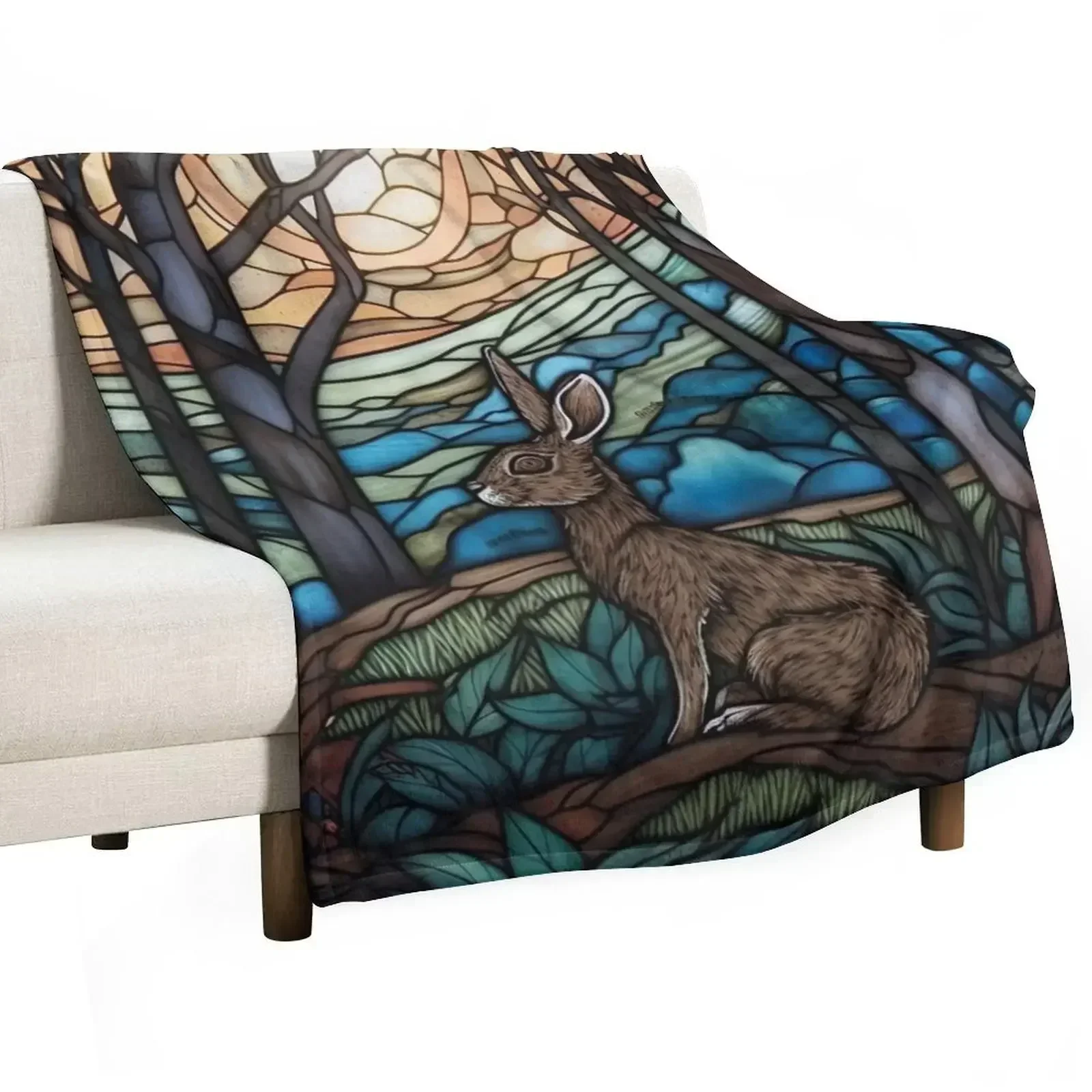 Stained Glass Hare and Moonbeams Throw Blanket heavy to sleep Polar Thin Bed Fashionable bed plaid Blankets