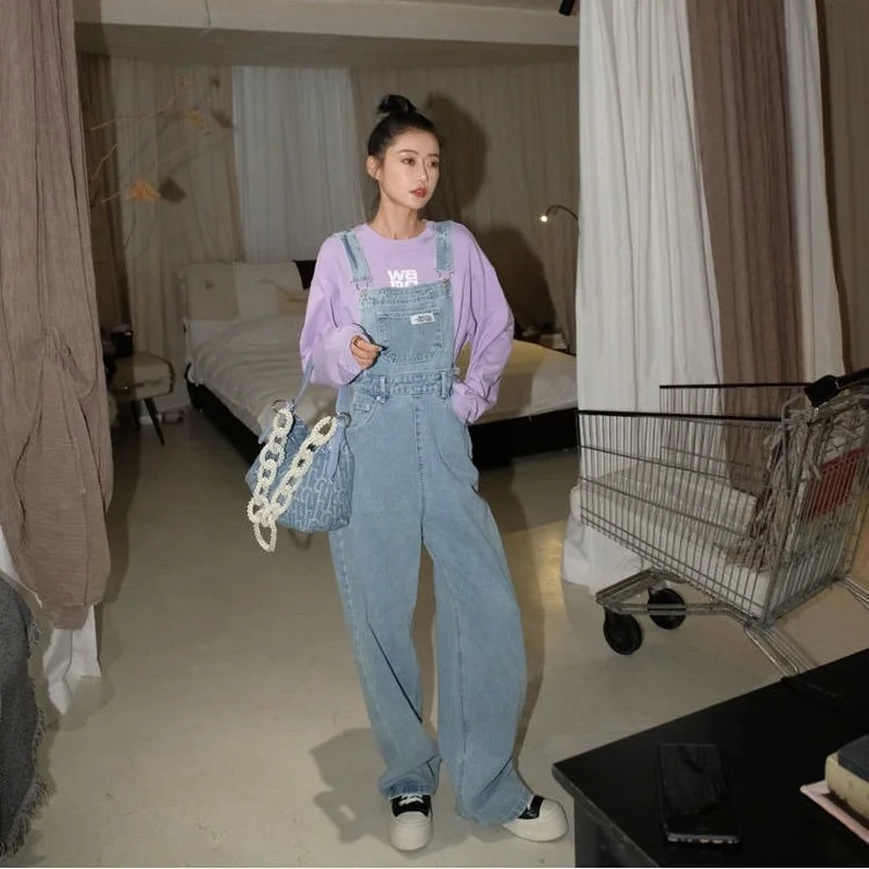 

Jumpsuits Women Korean Style Pockets Solid High Waist All-match Streetwear Straight Summer Daily Collage Fashion Popular Female
