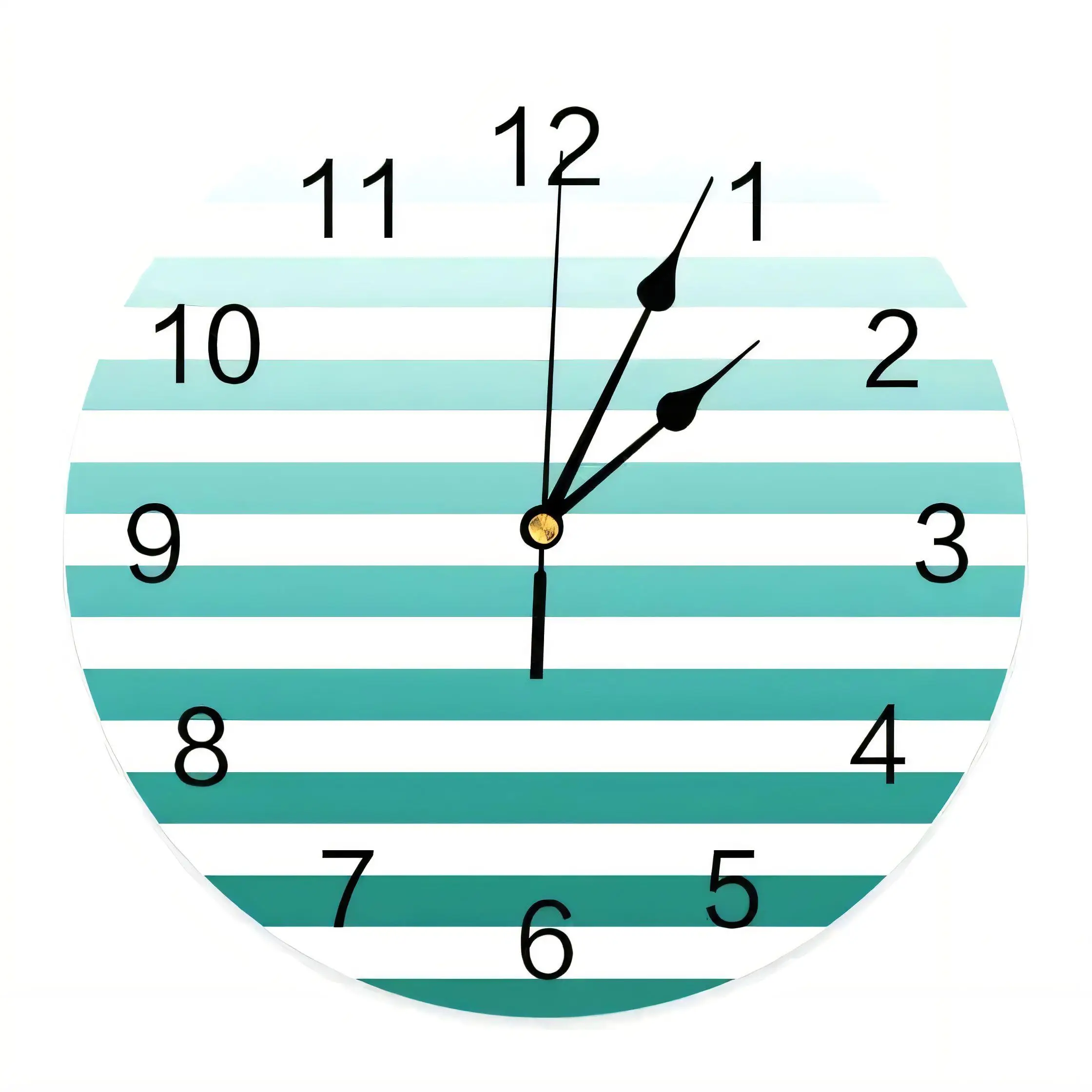 Modern Teal Turquoise Horizontal Stripes Wall Clock  Silent Non Ticking Battery Operated Rustic Coastal Decor 128 Bytes