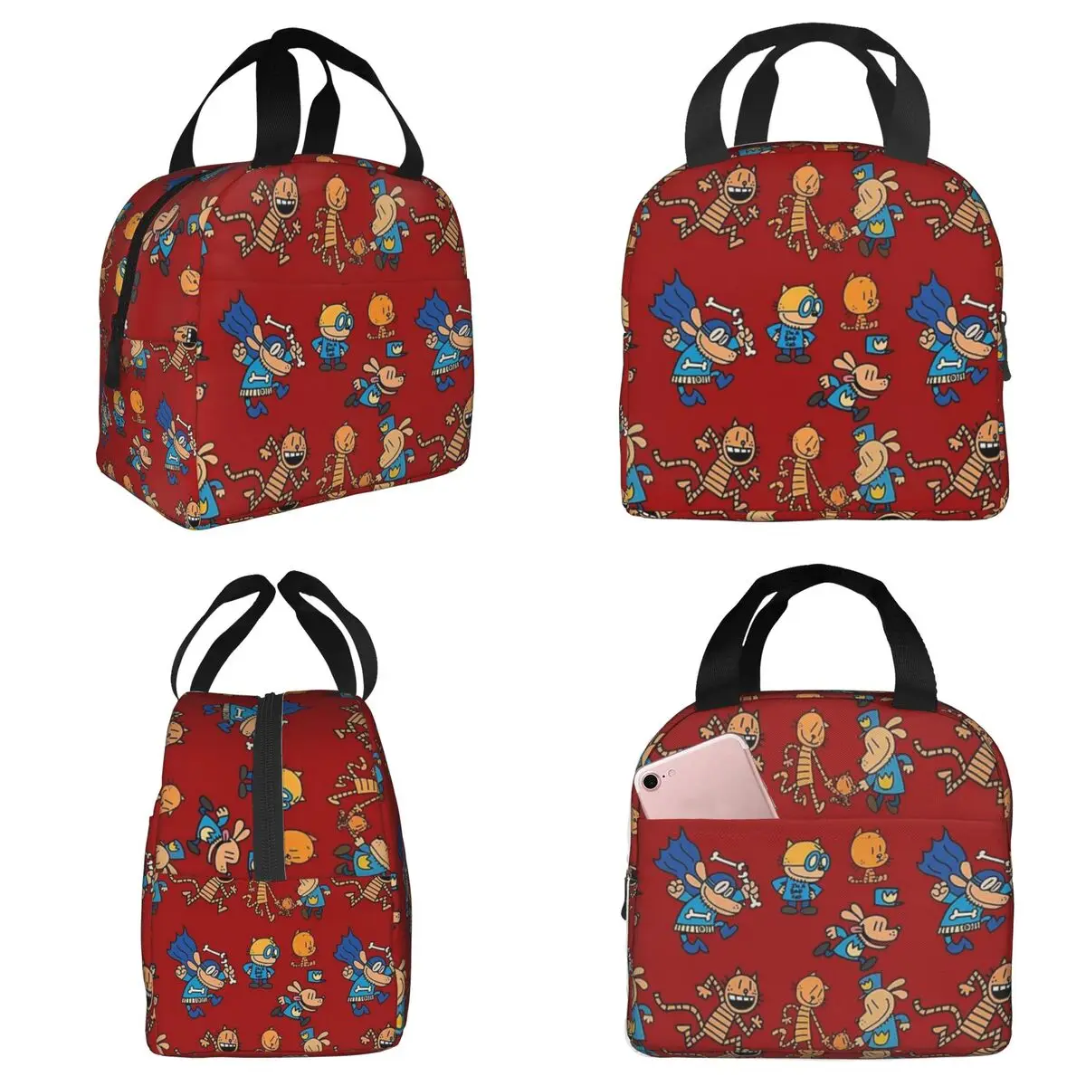 Dog Man, Petey, Lil Petey Combo Set Pack Insulated Lunch Bag for Kids School Cooler Thermal Food Box Tote Portable Lunch Boxes