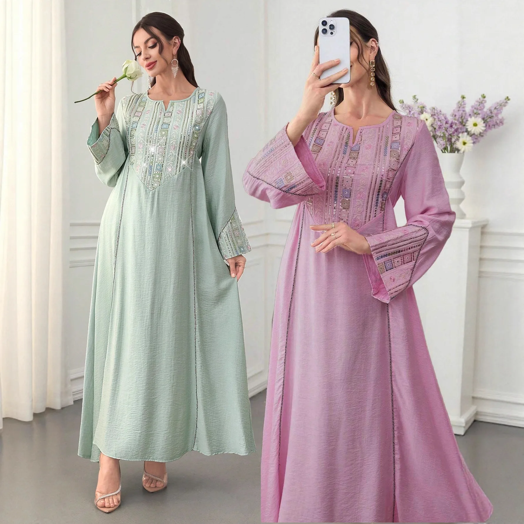 Women Eid Dress Abaya Party Dresses Jalabiya Embroidery Ramadan Islam Vestidos Arab Long Robe Muslim Morocco Dubai Abayas Kaftan