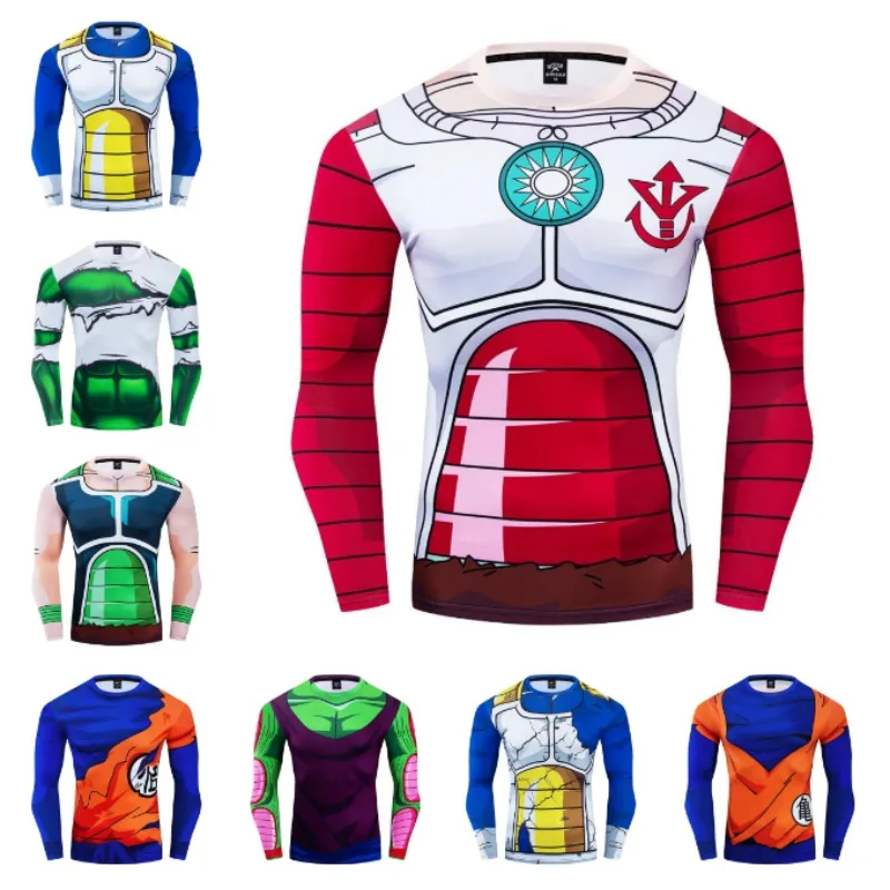 

Мужские компрессионные рубашки с длинными рукавами и 3D принтом Dragon Ball в стиле аниме, дизайн с несколькими персонажами и доспехами, стильные футболки для фитнеса