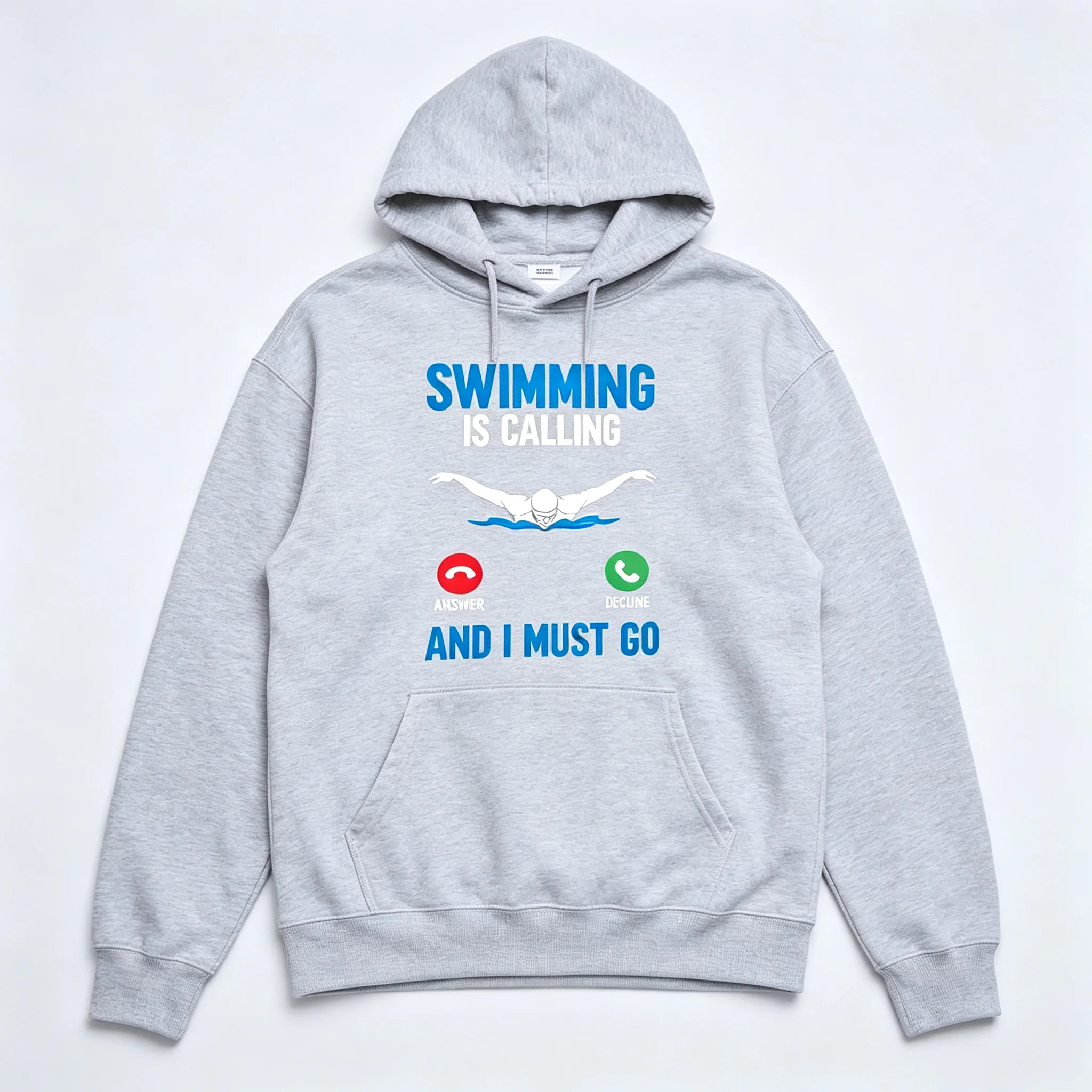 Men’s Pool Time Is Calling Hoodie Answer The Call Swimmer Graphic Print Casual Cotton Pullover Long Sleeve Male Hooded Top Gift